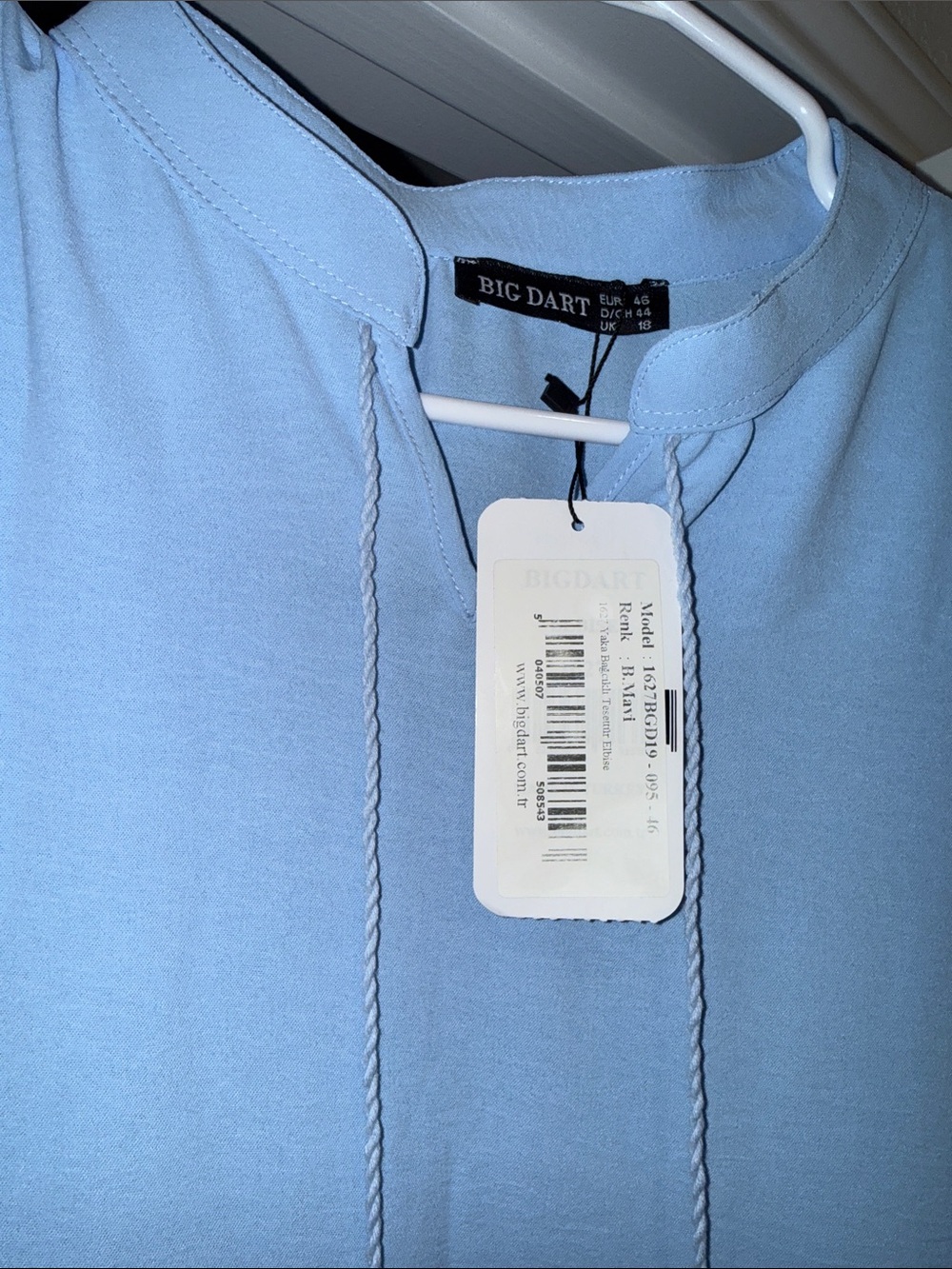 Soft Powder Blue Tiered Maxi Dress with Tie Neck - Picture 2 of 4